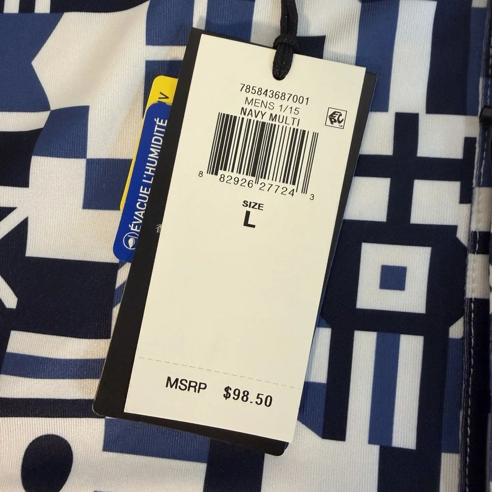 NWT RLX Ralph Lauren Polo Shirt Mens L Navy White Geometric Golf UV Protection